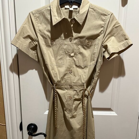 Michael Kors Khaki Crepe Belted Utility Dress